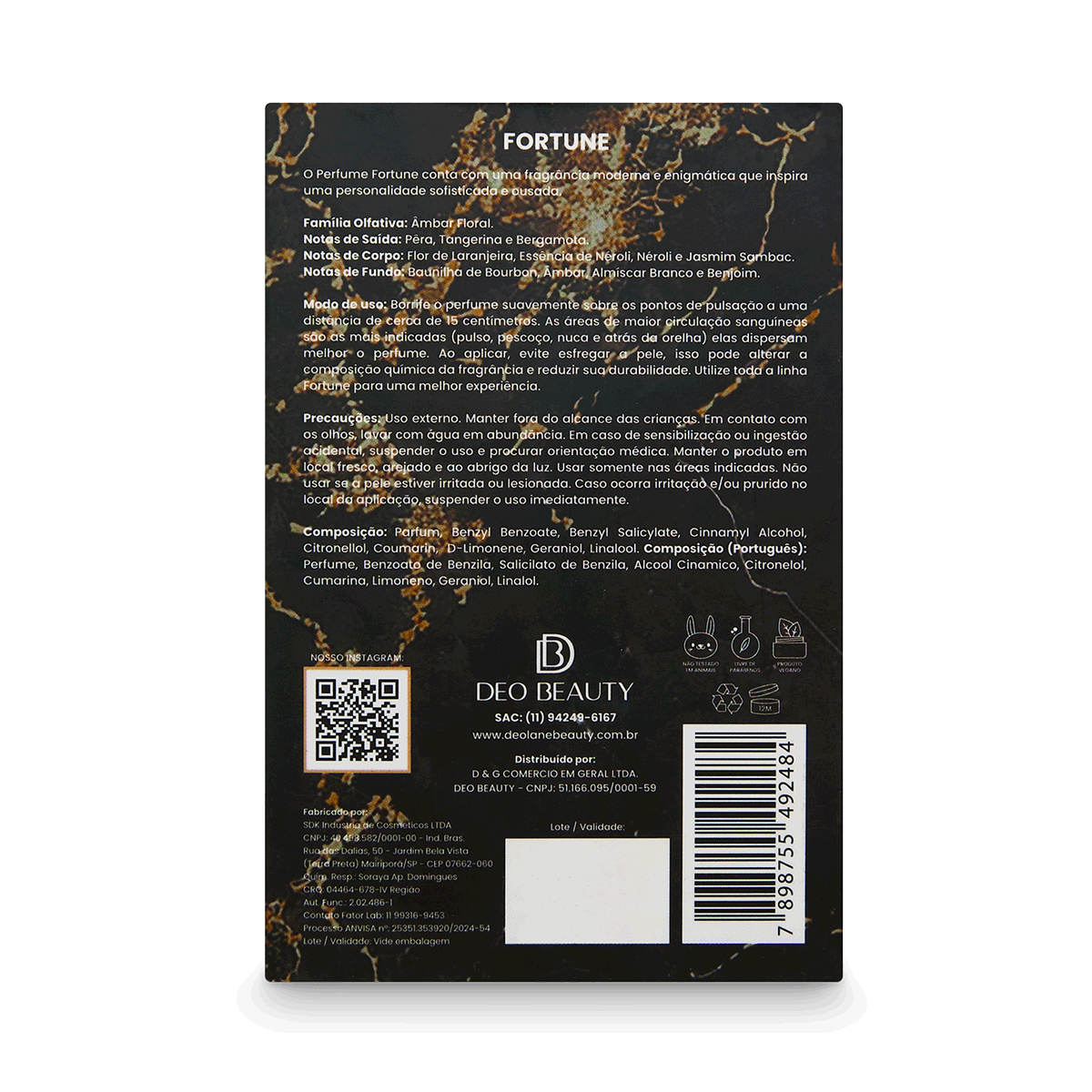 Perfume Fortune Eau de Parfum 100 ml DeoBeauty, floral ambarado moderno, frasco dourado, imagem 4 de 4