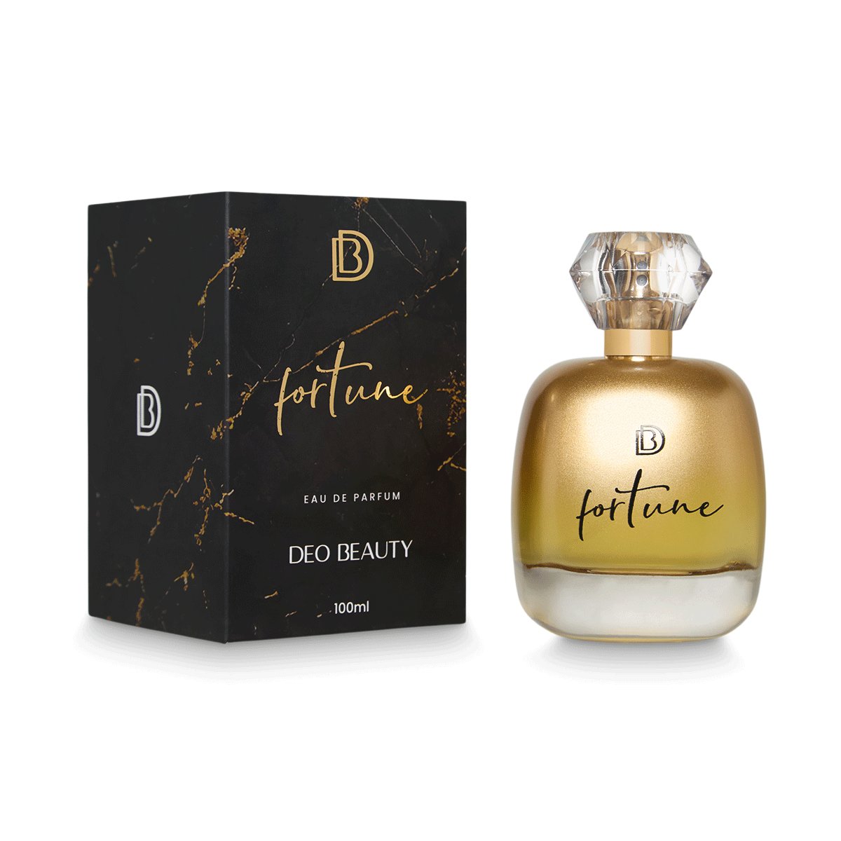 Perfume Fortune Eau de Parfum 100 ml DeoBeauty, floral ambarado moderno, frasco dourado, imagem 2 de 4