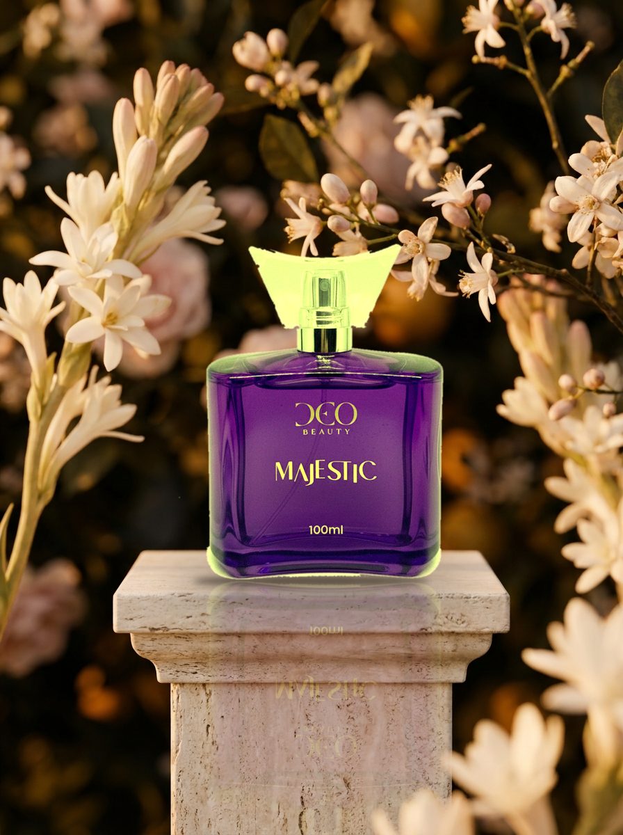 Perfume Majestic DeoBeauty, frasco em cena
