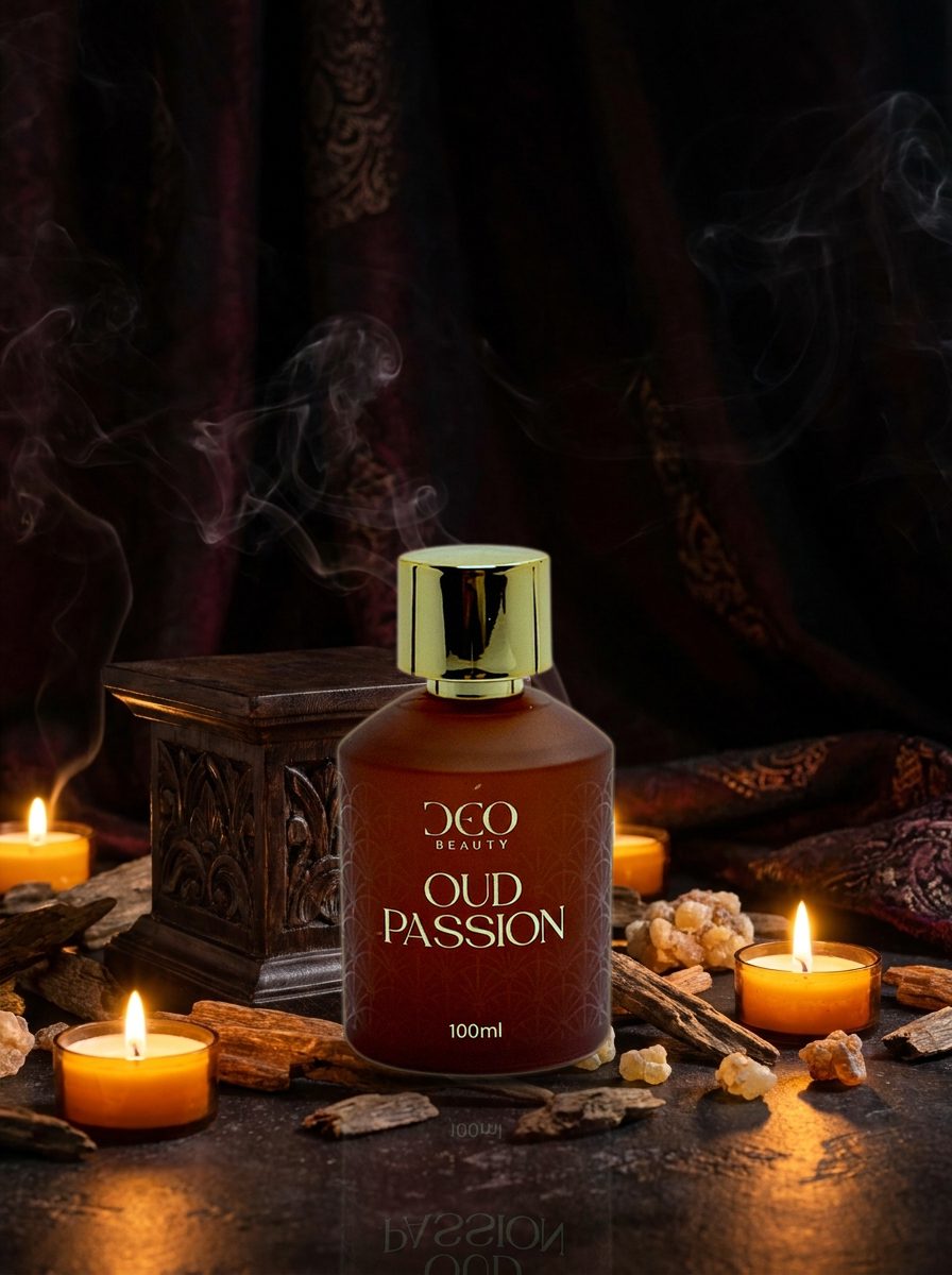 Perfume Oud Passion DeoBeauty, frasco em cena