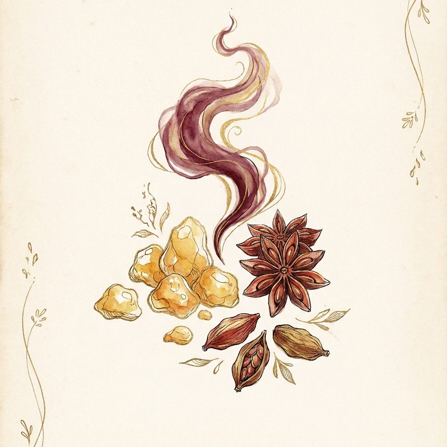 Ilustração do acorde oriental resinoso do Perfume Oud Passion
