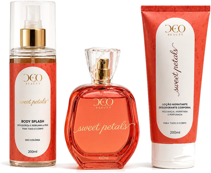 Kit Completo Sweet Petals DeoBeauty: perfume, loção e body splash
