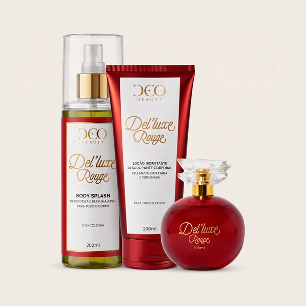 deo-padronizada | Kit completo del'luxe rouge  - (perfume 100 ml + hidratante 200 ml + body splash 200 ml)